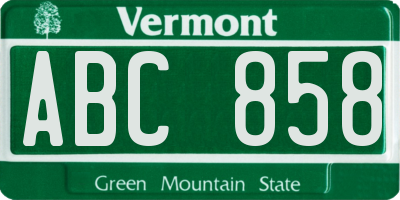 VT license plate ABC858