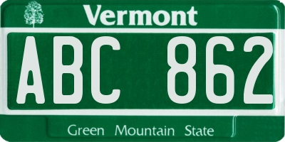 VT license plate ABC862
