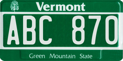 VT license plate ABC870