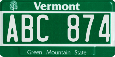 VT license plate ABC874