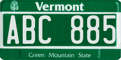 VT license plate ABC885
