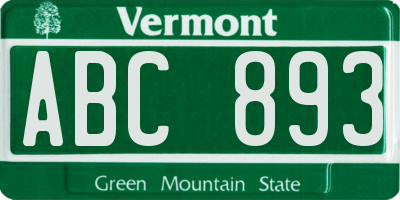 VT license plate ABC893