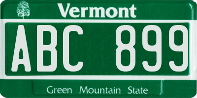 VT license plate ABC899