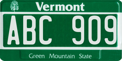 VT license plate ABC909