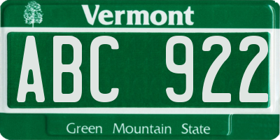VT license plate ABC922
