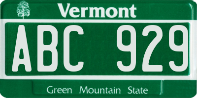 VT license plate ABC929
