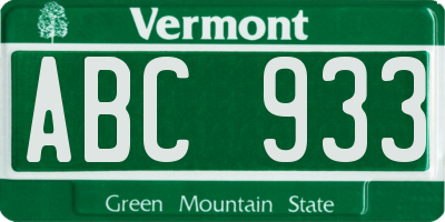 VT license plate ABC933