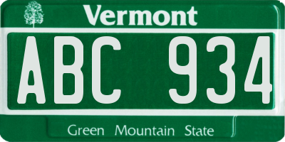 VT license plate ABC934
