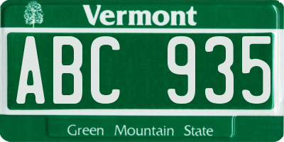 VT license plate ABC935