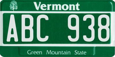 VT license plate ABC938