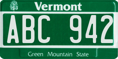 VT license plate ABC942