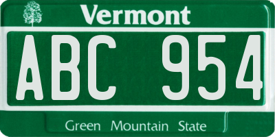 VT license plate ABC954
