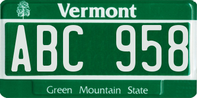 VT license plate ABC958