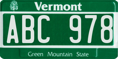 VT license plate ABC978