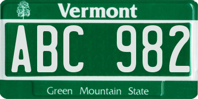 VT license plate ABC982