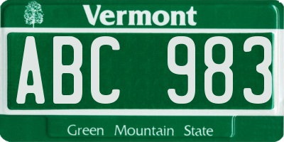 VT license plate ABC983