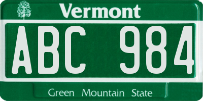 VT license plate ABC984