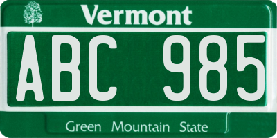 VT license plate ABC985