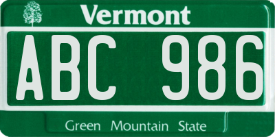 VT license plate ABC986