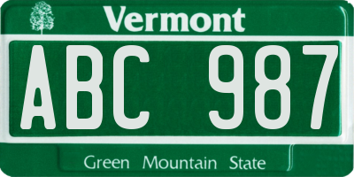VT license plate ABC987