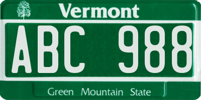 VT license plate ABC988