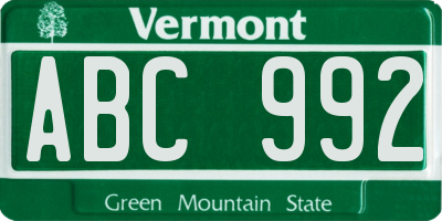 VT license plate ABC992