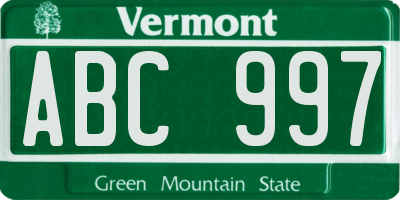 VT license plate ABC997