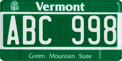 VT license plate ABC998