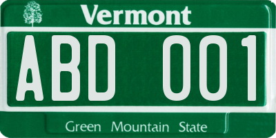 VT license plate ABD001