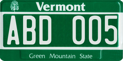 VT license plate ABD005