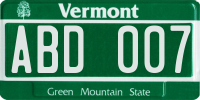 VT license plate ABD007