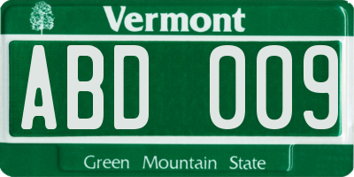 VT license plate ABD009