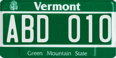 VT license plate ABD010