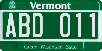 VT license plate ABD011