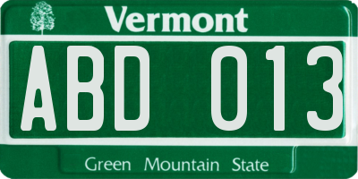 VT license plate ABD013