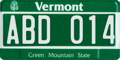 VT license plate ABD014