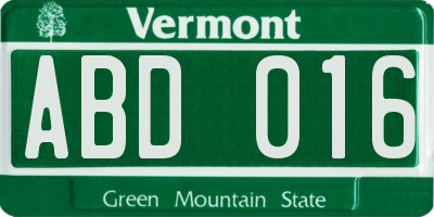 VT license plate ABD016