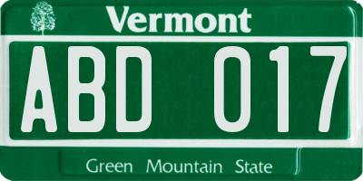 VT license plate ABD017