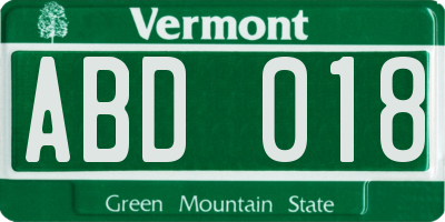 VT license plate ABD018