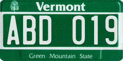 VT license plate ABD019