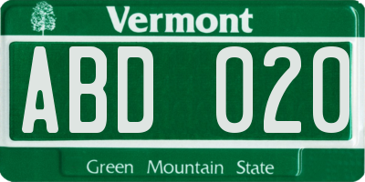 VT license plate ABD020