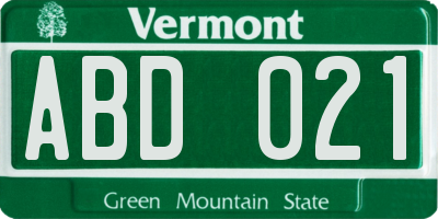 VT license plate ABD021