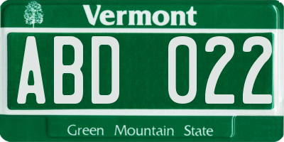 VT license plate ABD022