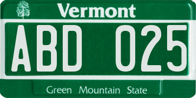 VT license plate ABD025