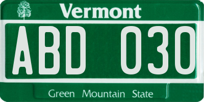 VT license plate ABD030