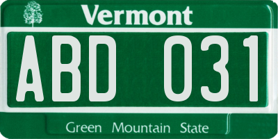 VT license plate ABD031