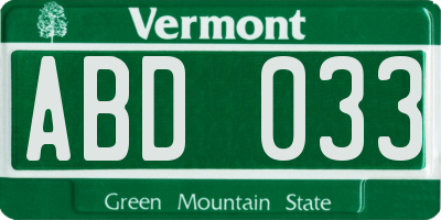 VT license plate ABD033