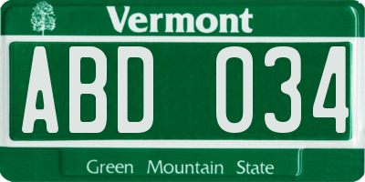 VT license plate ABD034