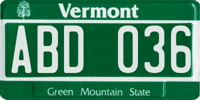 VT license plate ABD036