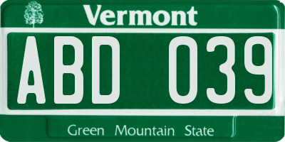 VT license plate ABD039